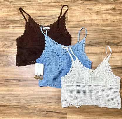 Crochet Cropped Tank Top |  One Size Fits Most (S-L)