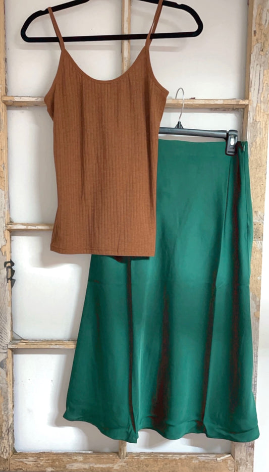 Vintage-Inspired Envy Green Silky Skirt - Boho, Sustainable Fashion, and Versatile Style