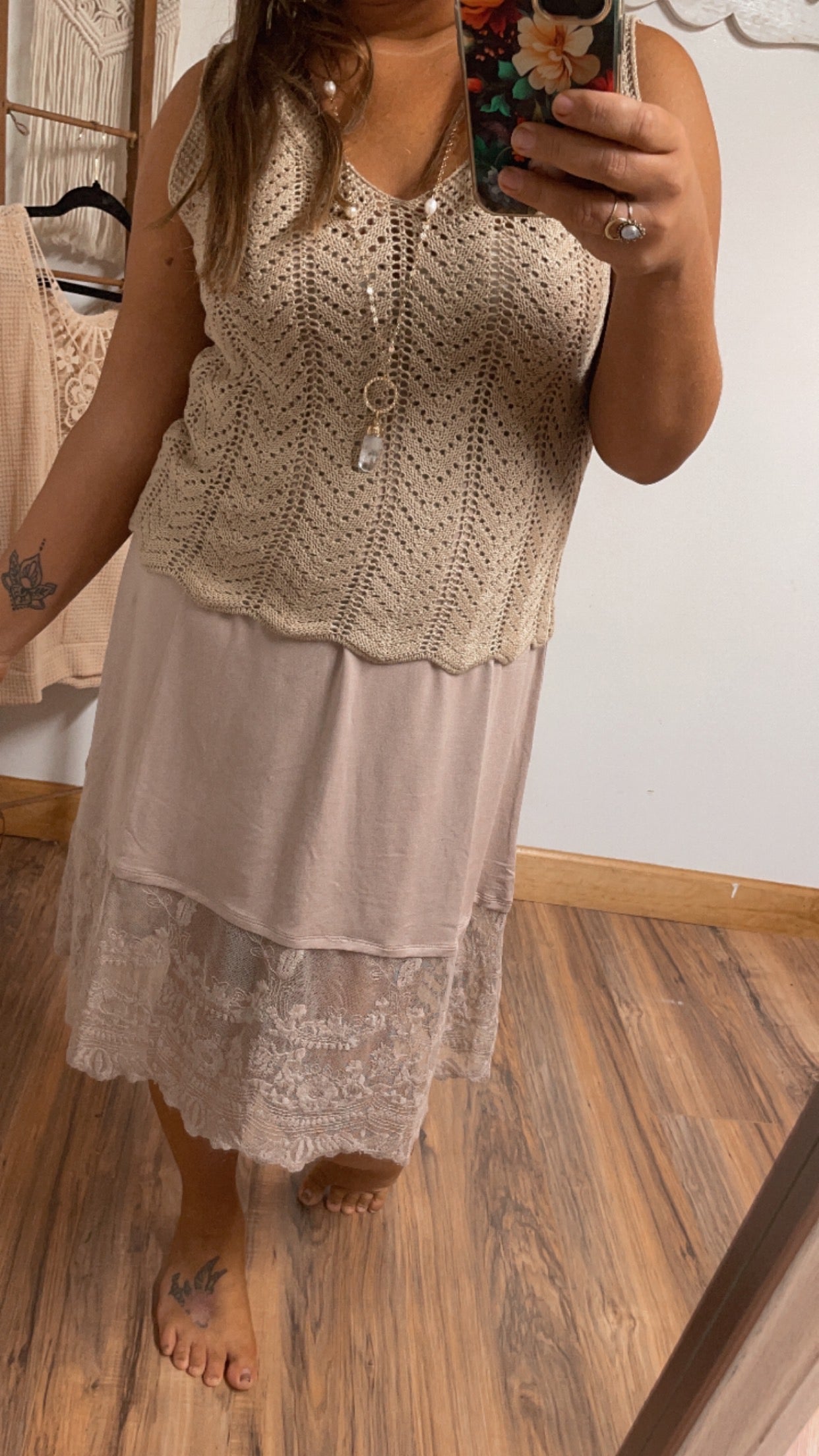 Tan Crochet Sweater Tank