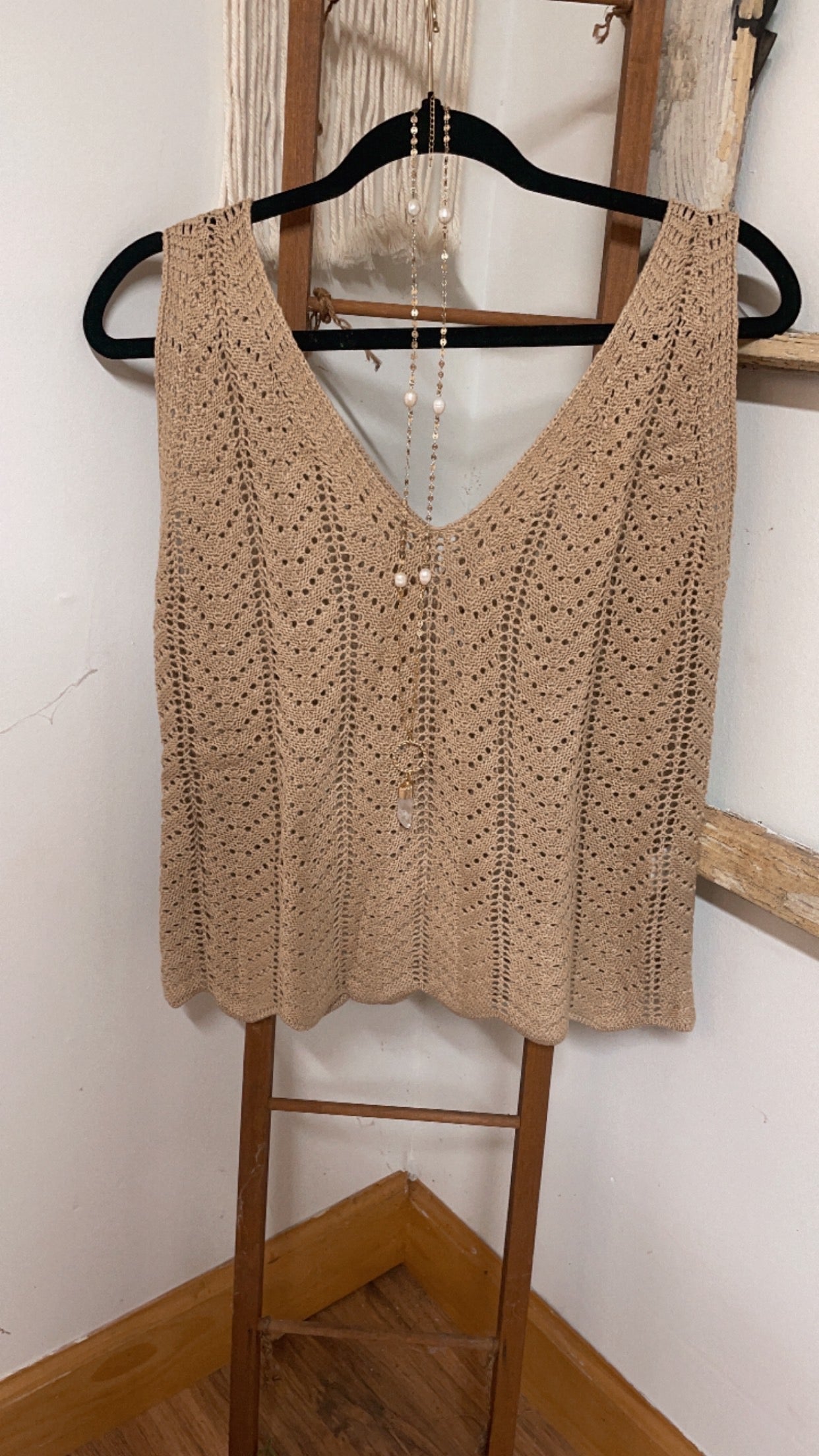 Tan Crochet Sweater Tank