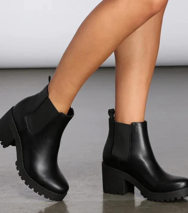 Black Leather Ankle Boots -Heel Chelsea Boots