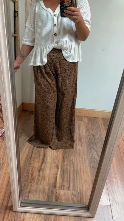 Vintage-Inspired Leopard Wide Leg Pants | Boho Statement Trousers | Minimalist Fashion | Sustainable Clothing